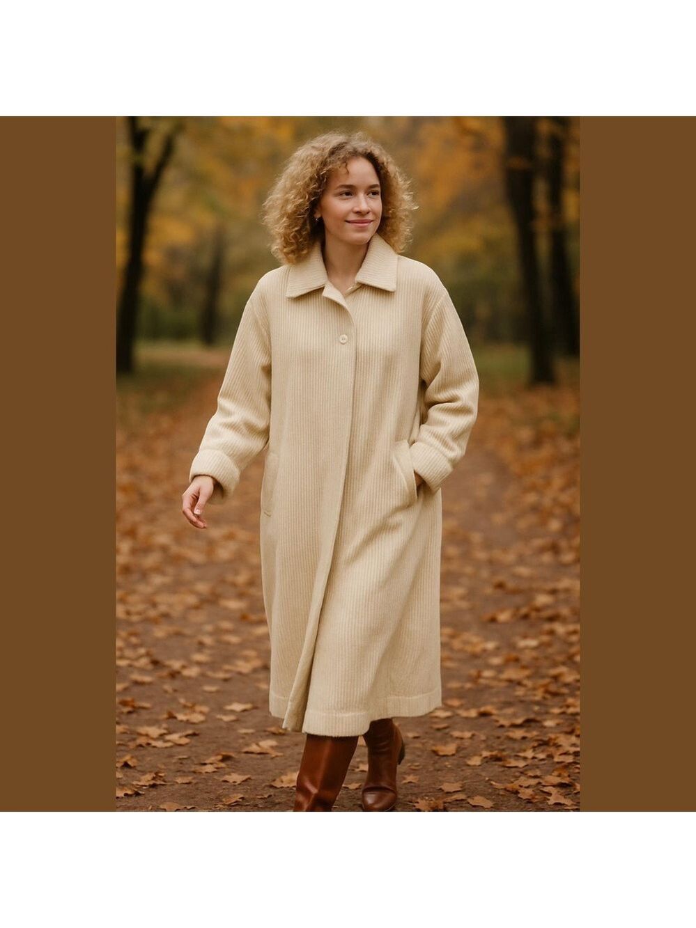 80s OS INTERNATIONAL CREAM WIDE WHALE CORDUROY LONG MIDI TRENCH COAT SZ 16